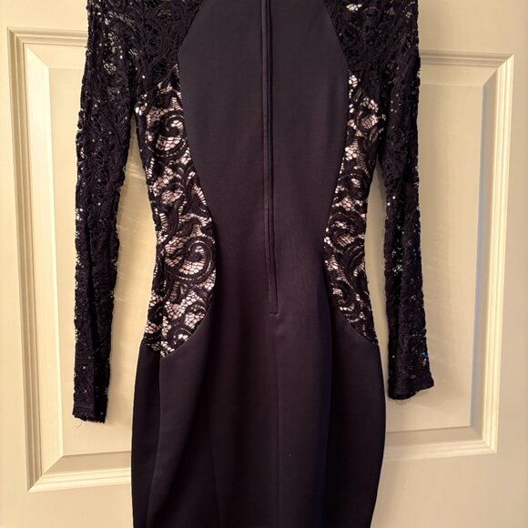 Black Bodycon Dress with Lace Long Sleeves - Picture 6 of 7